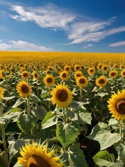 Obraz premium Beautiful sunflower field with a clear blue sky
