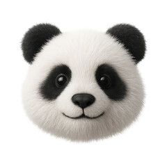 Adorable plush toy emoji of a panda face with soft black ears, round eyes, and a gentle smile, crafted from fluffy white and black fabric, isolated on a transparent background.