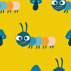 Kids seamless caterpillar cute pattern for fabrics and textiles and packaging and linens and wrapping paper