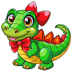 Fototapeta premium Transparent Background Crocodile Red Bow