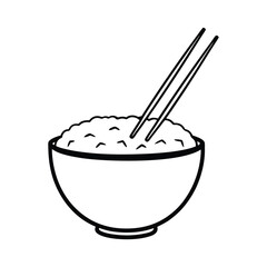 Vector Silhouette of Rice Bowl with Chopsticks