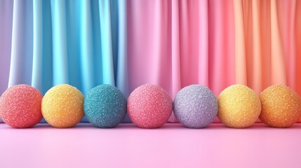 Obraz premium Colorful Spheres with Glittery Texture Against a Gradient Background for Creative Designs and D