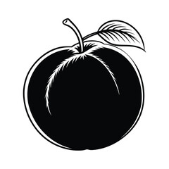 Vector Silhouette of Ripe Peach with Leaf