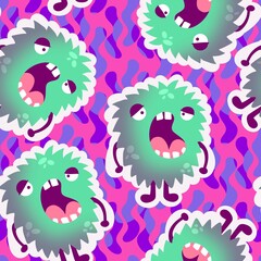 Cartoon doodle seamless monsters pattern for kids clothes print and wrapping paper and fabrics