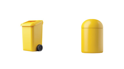 Yellow waste bins comparison featuring wheeled and rounded lid designs for efficient disposal
