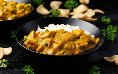 Chinese Chicken Curry with rice. Chinese take away food