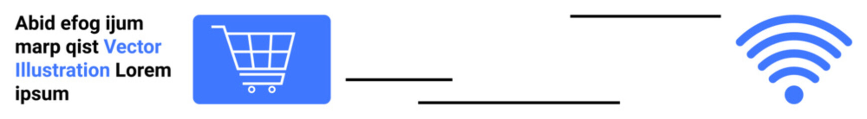 Shopping cart icon connected to a wireless signal symbol via lines, representing e-commerce, digital shopping, and online transactions. Ideal for technology, internet, retail, e-commerce, mobile