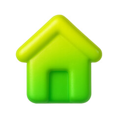 Glossy 3D home icon emoji in a yellow-to-green gradient, featuring a smooth, rounded house shape with a door, isolated on a transparent background for digital and UI use.