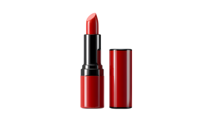 Red lipstick with cap off showing tip isolated on transparent background, hd realistic 8k, --ar 16:9 --v 7.0