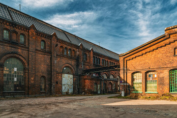 Old brick warehouses at the historic shipyard in Gdansk