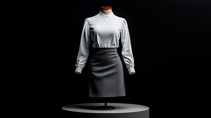 White Blouse and Grey Pencil Skirt on Mannequin