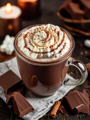 Delicious hot chocolate with cream