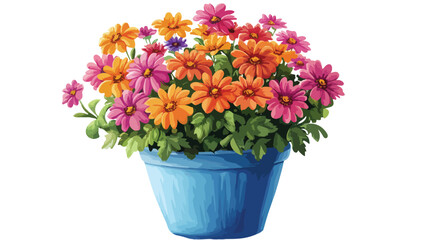 Elegant Painting of Flower Pot with Blue Frame