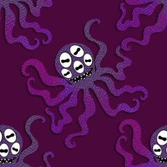 Summer ocean animals seamless cute octopus pattern for kids clothes print and wrapping paper for fabrics