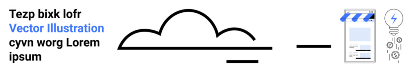 Cloud icon connecting with a media file and energy bolt icons. Ideal for technology, networking, energy, innovation, data storage, digital economy, simple landing page