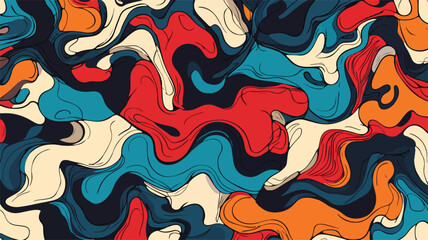 Vibrant Abstract Fluid Doodle Pattern Vector Illustration
