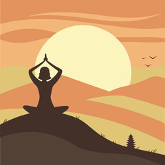 International Yoga Day Poster Woman Practicing Yoga Vector Design