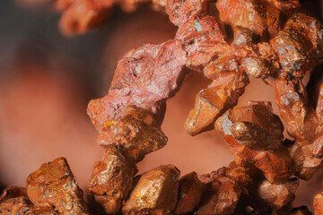 Nugget- natural formation of copper. High magnification microphotography, scale 10X.