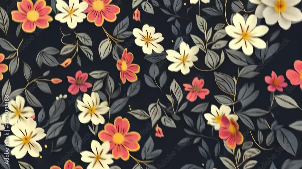 Poster beautiful floral pattern in 4k showcasing vibrant colors and intricate details on a dark background 
