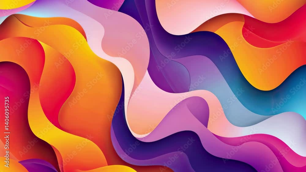 Poster Vibrant abstract waves of color flowing in smooth patterns against a light background, creating a dynamic visual experience for viewers in high-resolution quality
