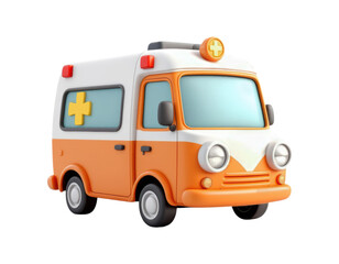 Playful and Colorful Cartoon Ambulance Design for Children's Illustrations and Educational Materials, Representing Healthcare and Emergency Services, Isolated on Transparent and White Background