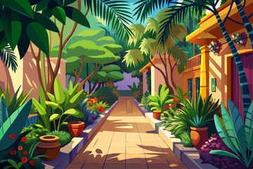Fototapeta premium vector of An alley in a tropical garden