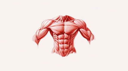 Fototapeta premium Floating red muscle illustration on a white background showcasing human anatomy with clean lines and bold details for educational purposes