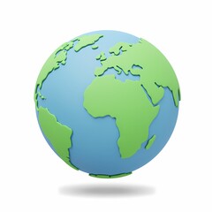 a stylized, 3D representation of the Earth with a simplified, cartoon-like design