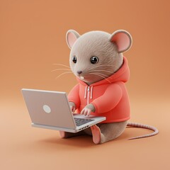 3D Cute Mouse With Laptop