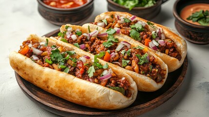 Gourmet Hot Dogs on a Plate in Thali Style Arrangement