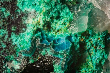 Microphotograph of malachite spherulites. Magnification on a scale of 10X