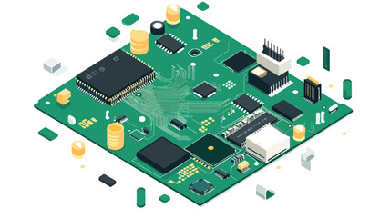 Detailed Circuit Board View Vector Illustration Isolated on WHitebackground