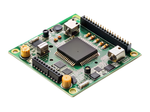 electronic components on a motherboard