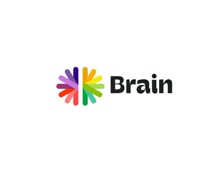 Creative brain logotype. Universal brainstorm intellect bright gradient icon. Idea logo concept.