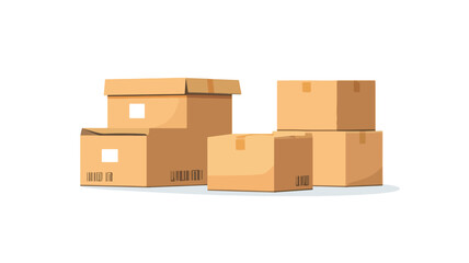 Professional Flat Vector Delivery Cardboard Boxes on White Background