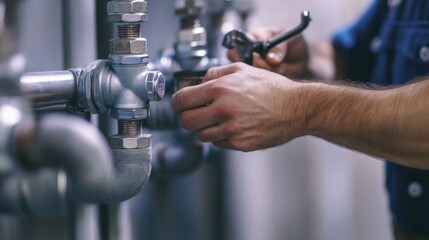 Plumber installing pipes in a commercial building. Featuring pipework and water system installation