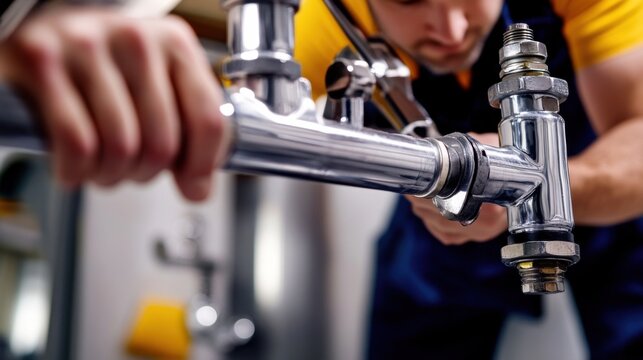 Plumber installing piping for a new bathroom. Featuring skill and installation techniques