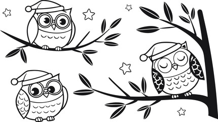 Fototapeta premium Cute Hand-Drawn Owl Vector Set – Line Art EPS Clipart Collection.eps