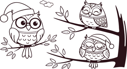 Fototapeta premium Cute Hand-Drawn Owl Vector Set – Line Art EPS Clipart Collection.eps
