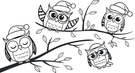 Fototapeta premium Cute Hand-Drawn Owl Vector Set – Line Art EPS Clipart Collection.eps