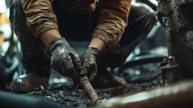 Plumber repairing a leaky pipe in a crawl space. Featuring expertise and problem-solving