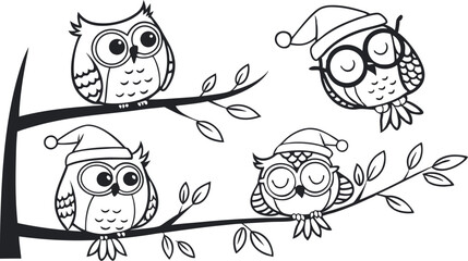 Obraz premium Cute Hand-Drawn Owl Vector Set – Line Art EPS Clipart Collection.eps