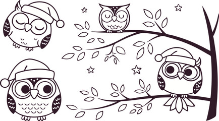 Fototapeta premium Cute Hand-Drawn Owl Vector Set – Line Art EPS Clipart Collection.eps