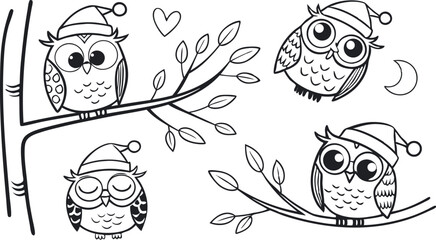 Fototapeta premium Cute Hand-Drawn Owl Vector Set – Line Art EPS Clipart Collection.eps