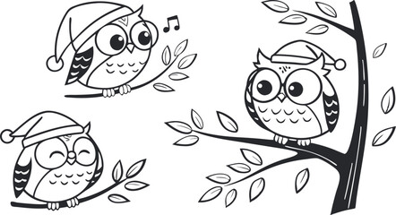 Fototapeta premium Cute Hand-Drawn Owl Vector Set – Line Art EPS Clipart Collection.eps