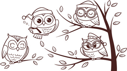 Fototapeta premium Cute Hand-Drawn Owl Vector Set – Line Art EPS Clipart Collection.eps