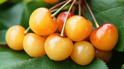 Close-up of yellow cherries on branch