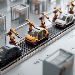 Fototapeta premium Efficient Automobile Production Line: Robotics and Automation in Modern Smart Factory Assembly