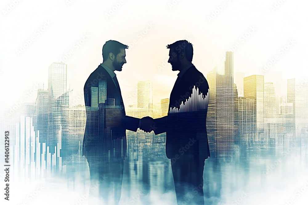 Poster business partners shaking hands in a modern setting symbolizing partnership and trust in a corporate