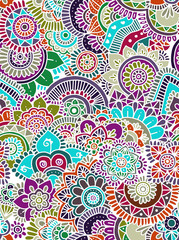 Abstract floral pattern in multicolored tones on a white background. Seamless pattern.
